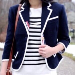 Thom Browne Neiman Marcus  Navy Wool Blazer with White Trim